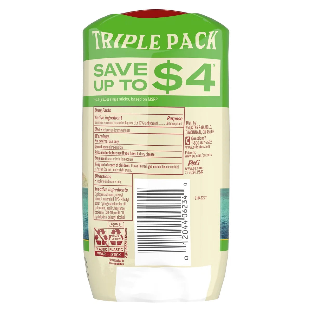 Old Spice Men's Antiperspirant & Deodorant - Fiji with Palm Tree - 2.6oz/3pk: Invisible Solid with Tropical Coconut Scent