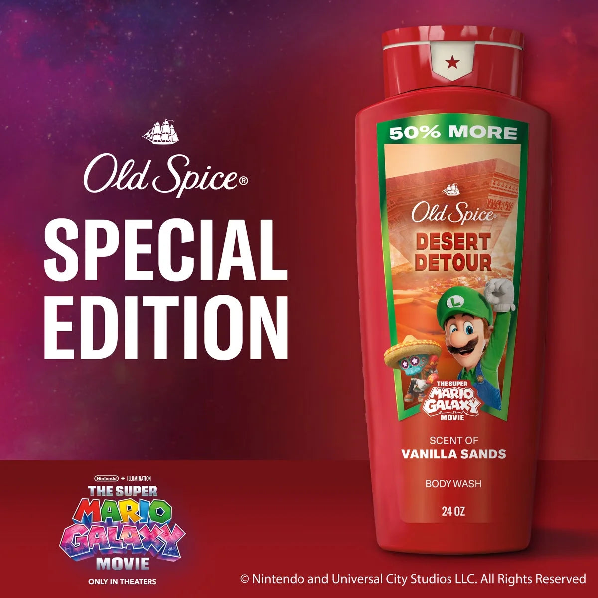Old Spice x The Super Mario Galaxy Men's 24/7 Shower Fresh Desert Detour Body Wash - Scent of Vanilla Sands - 24 fl oz