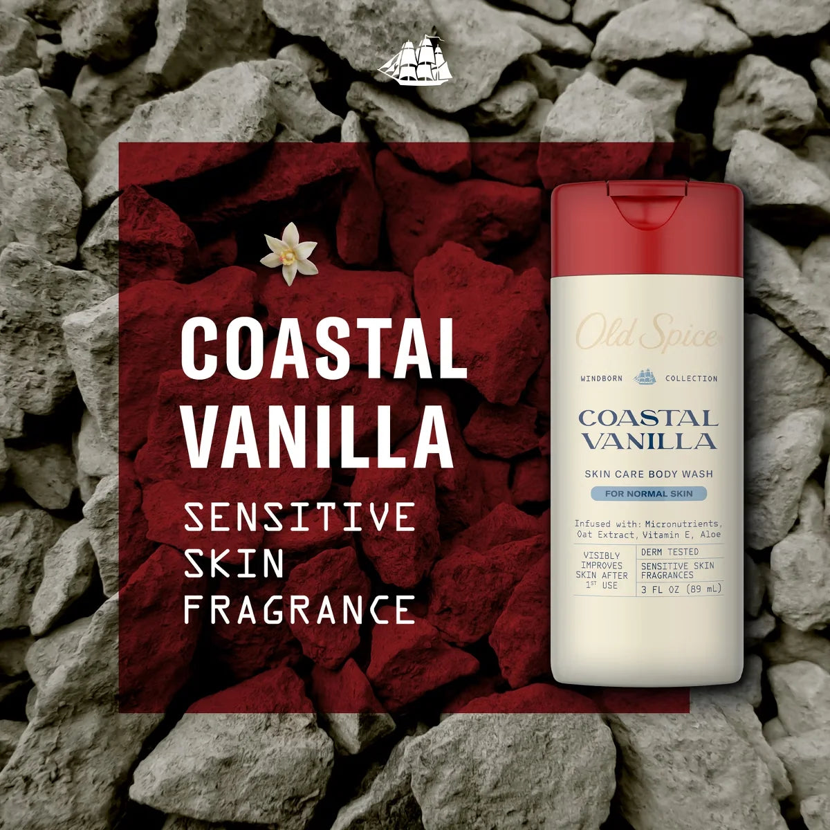 Old Spice Windborn Coastal Vanilla Body Wash - 3oz: Whole Body Cleansing, Normal Skin, Liquid, Travel Size
