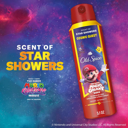 Old Spice x The Super Mario Galaxy Cosmic Quest 24/7 Odor Control Aluminum-Free Deodorant Body Spray - Scent of Star Showers - 5.1 fl oz