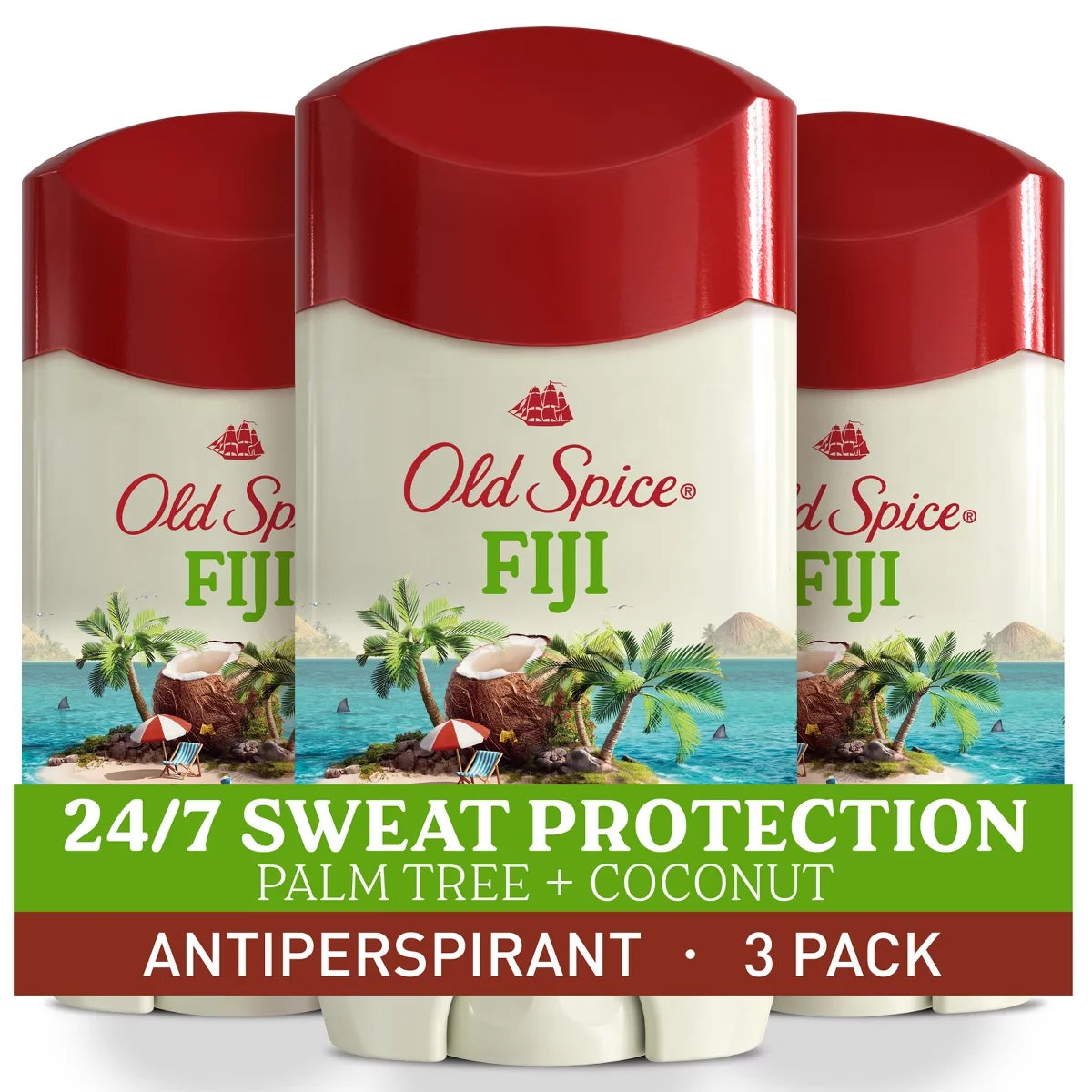 Old Spice Men's Antiperspirant & Deodorant - Fiji with Palm Tree - 2.6oz/3pk: Invisible Solid with Tropical Coconut Scent