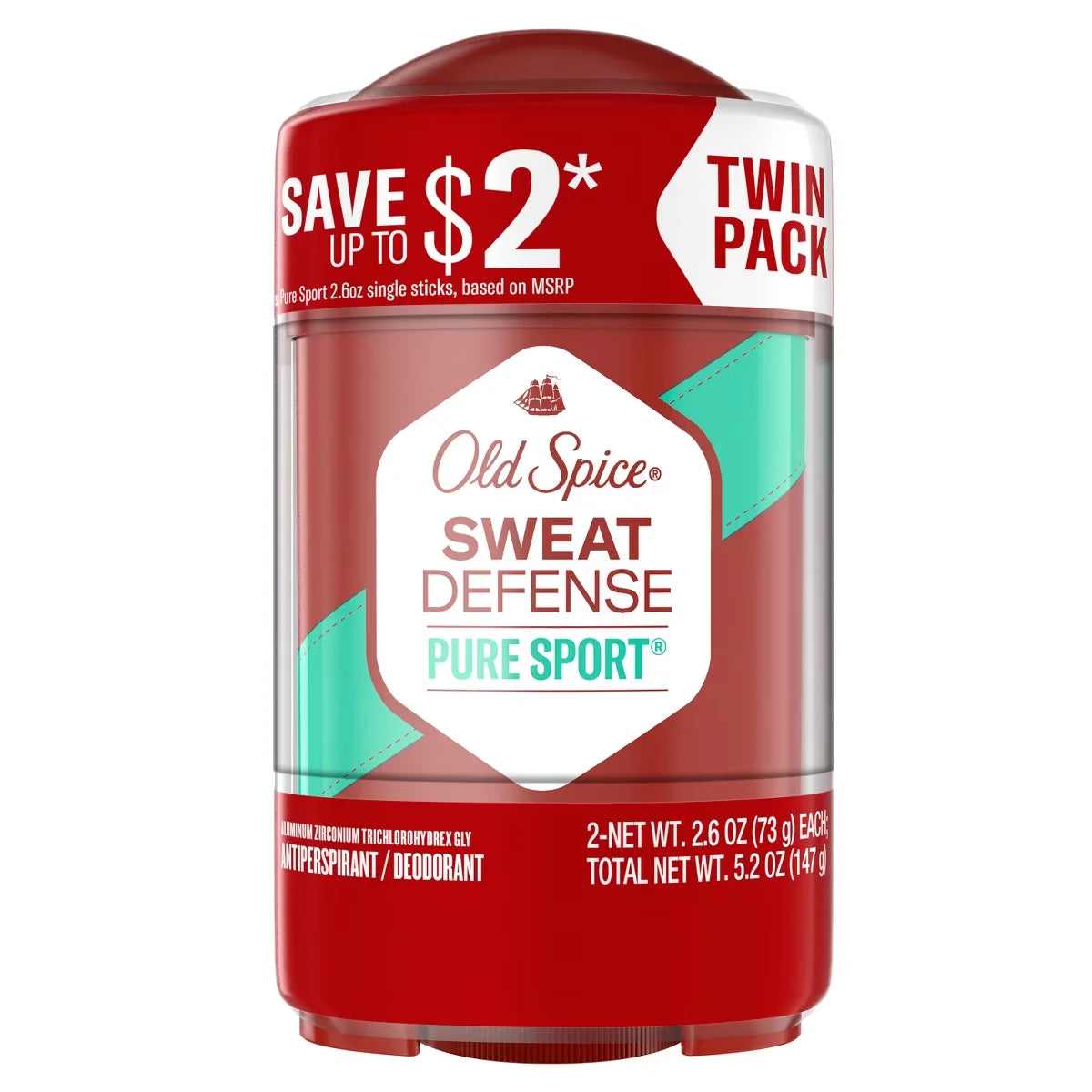 Old Spice Hardest Working Collection Sweat Defense Solid Antiperspirant & Deodorant Pure Sport Plus Twin Pack - 2.6oz