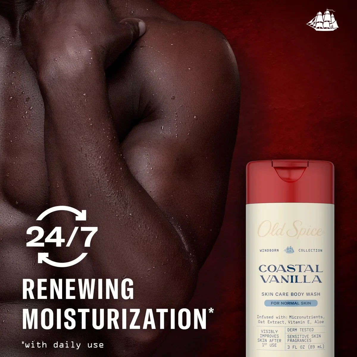 Old Spice Windborn Coastal Vanilla Body Wash - 3oz: Whole Body Cleansing, Normal Skin, Liquid, Travel Size