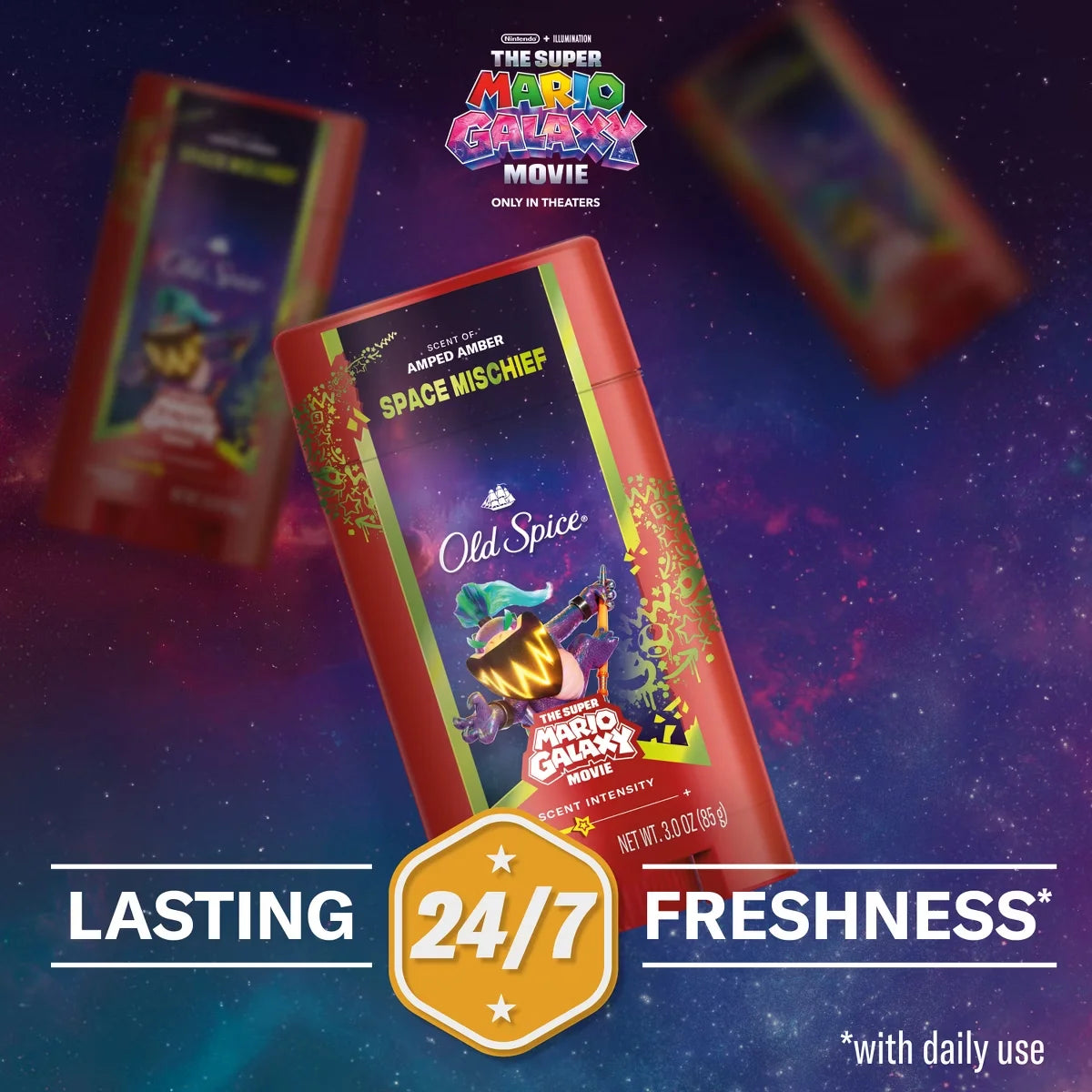 Old Spice x The Super Mario Galaxy Movie 24/7 Lasting Freshness Aluminum-Free Men’s Deodorant - Space Mischief - 3oz