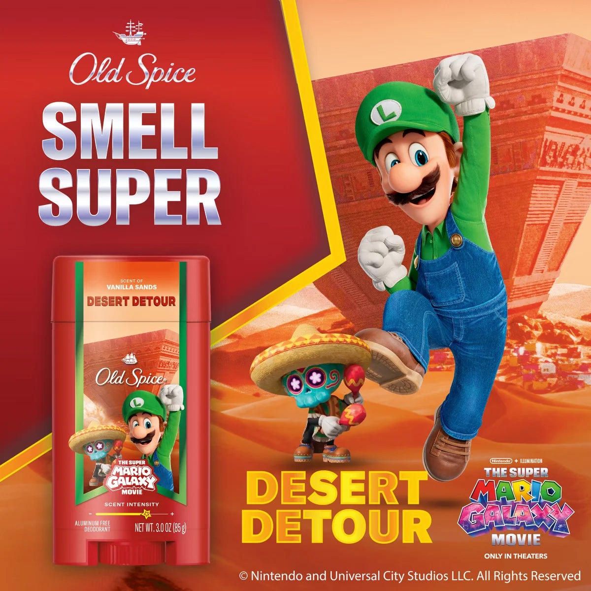 Old Spice x The Super Mario Galaxy Men’s 24/7 Lasting Freshness Desert Detour Aluminum-Free Deodorant - Scent of Vanilla Sands - 3oz