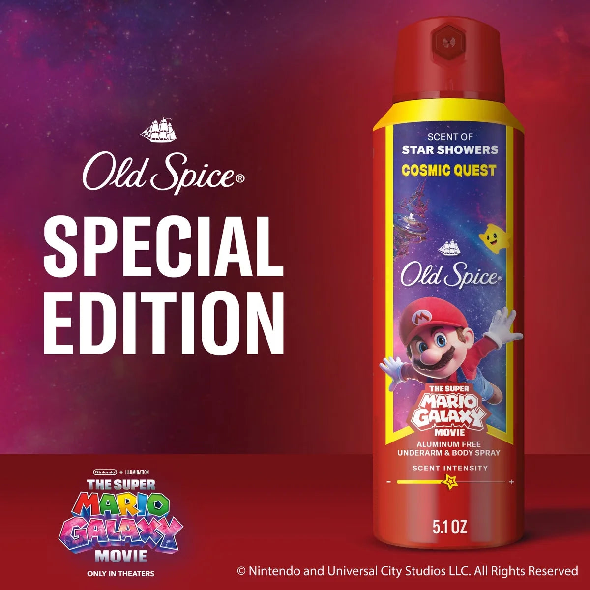 Old Spice x The Super Mario Galaxy Cosmic Quest 24/7 Odor Control Aluminum-Free Deodorant Body Spray - Scent of Star Showers - 5.1 fl oz