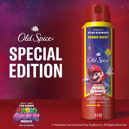 Old Spice x The Super Mario Galaxy Cosmic Quest 24/7 Odor Control Aluminum-Free Deodorant Body Spray - Scent of Star Showers - 5.1 fl oz