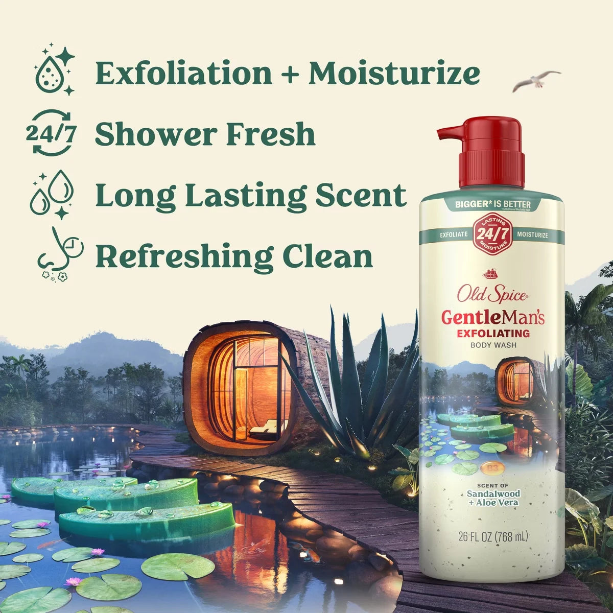 Old Spice Gentle Man's Blend Exfoliating Bodywash Pump - Sandalwood & Aloe Vera - 26 fl oz: Paraben-Free, Phthalate-Free, Contains Vitamin B3