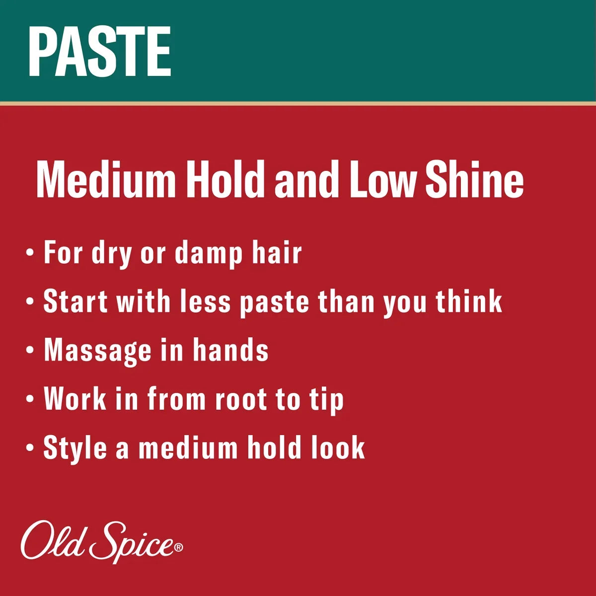 Old Spice No-Poof Hair Styling Paste Medium-High Hold with Low Shine - 2.22oz