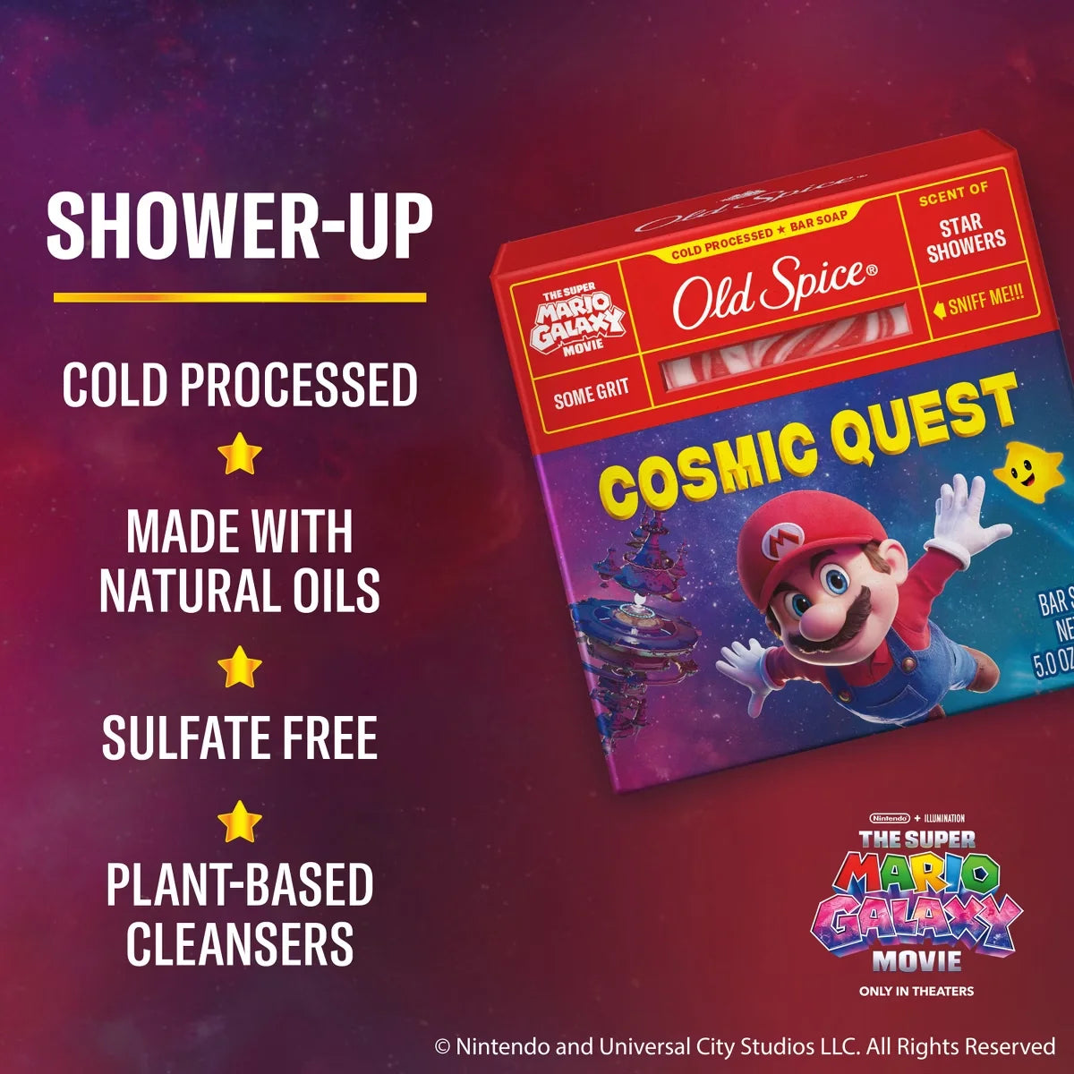 Old Spice x The Super Mario Galaxy Men’s Some Grit Cosmic Quest Cold Processed Bar Soap - Scent of Star Showers - 5oz