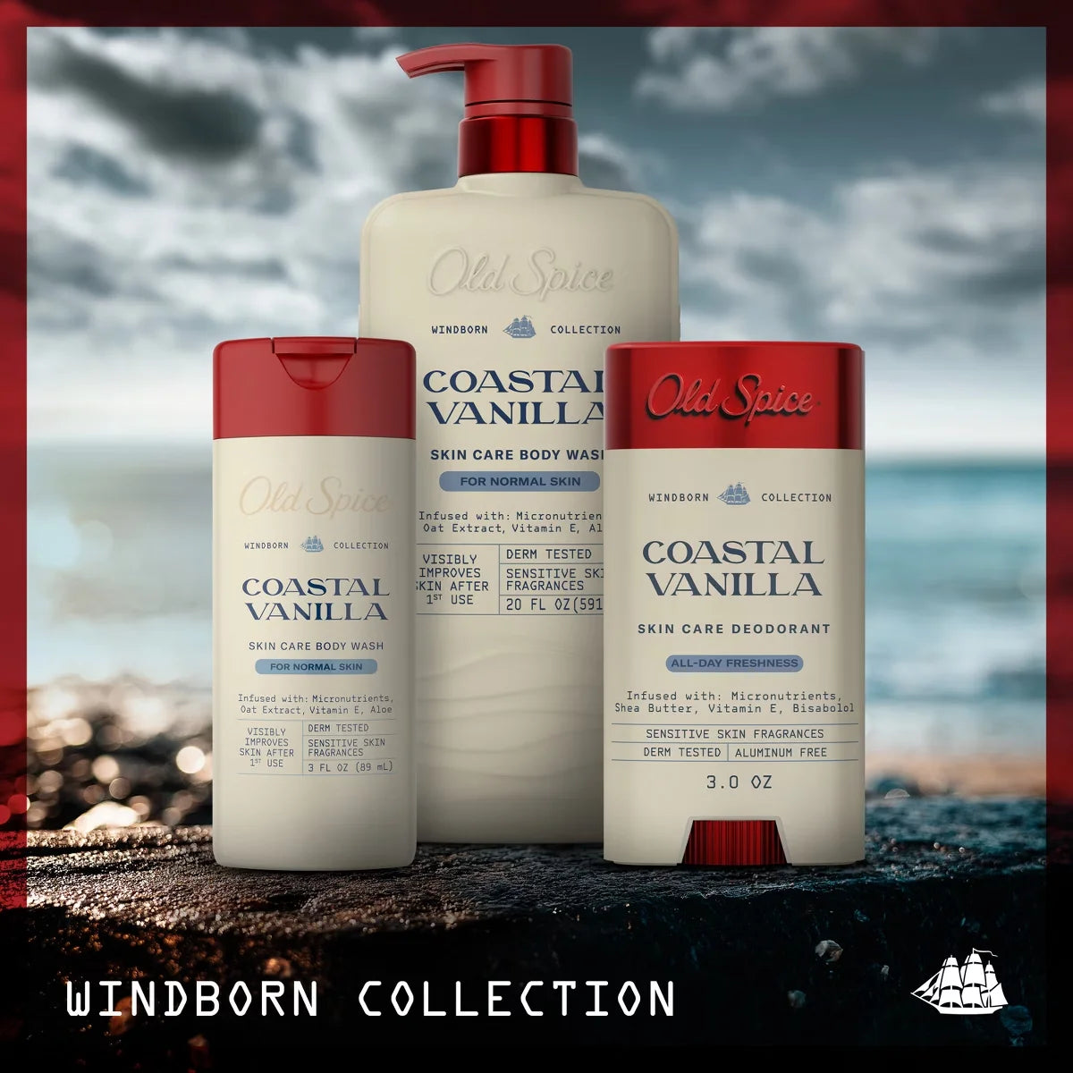 Old Spice Windborn Coastal Vanilla Body Wash - 3oz: Whole Body Cleansing, Normal Skin, Liquid, Travel Size