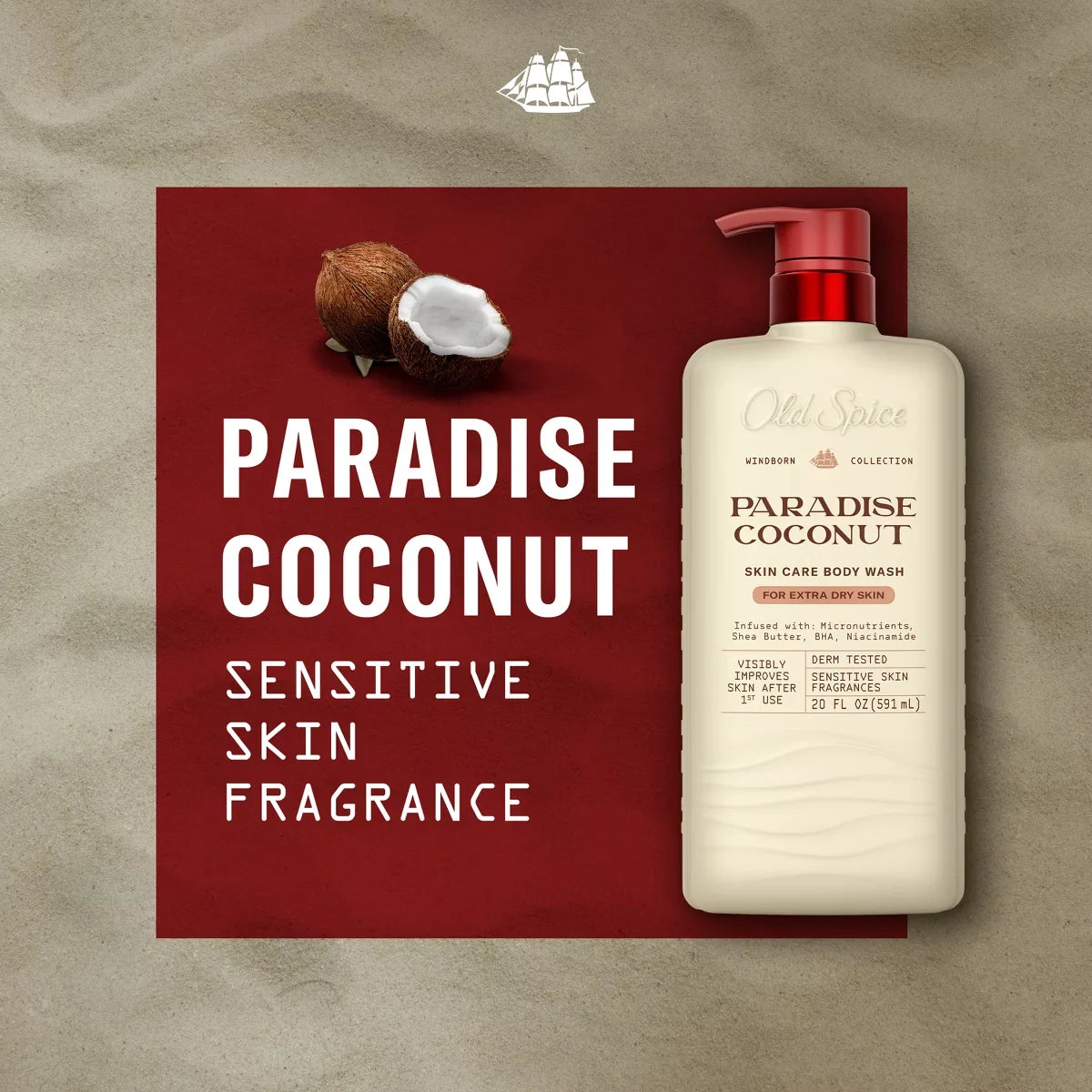 Old Spice Windborn Collection Men's Body Wash for Extra Dry Skin - Paradise Coconut Scent - 20 fl oz