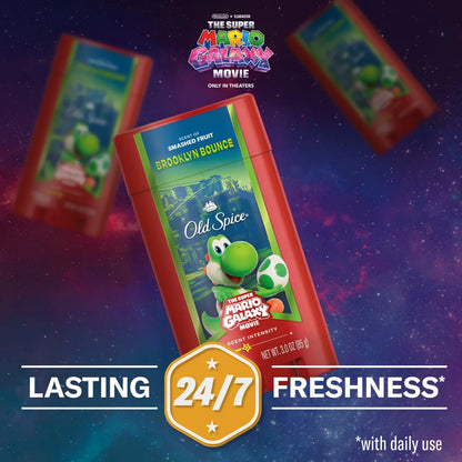 Old Spice x The Super Mario Galaxy Brooklyn Bounce Men's 24/7 Lasting Freshness Aluminum-Free Deodorant - Scent of Smashed Fruit - 3oz