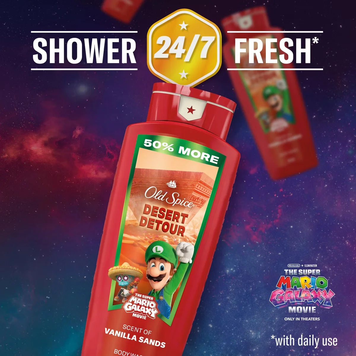 Old Spice x The Super Mario Galaxy Men's 24/7 Shower Fresh Desert Detour Body Wash - Scent of Vanilla Sands - 24 fl oz