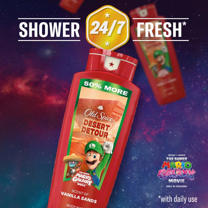 Old Spice x The Super Mario Galaxy Men's 24/7 Shower Fresh Desert Detour Body Wash - Scent of Vanilla Sands - 24 fl oz