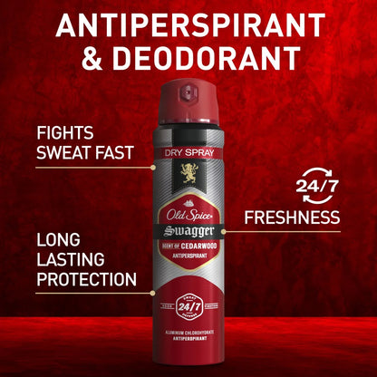 Old Spice Red Collection Men's 48-Hour Odor Protection Lightweight Formula All-Day Freshness Antiperspirant Spray - Stronger Swagger - 4.3oz