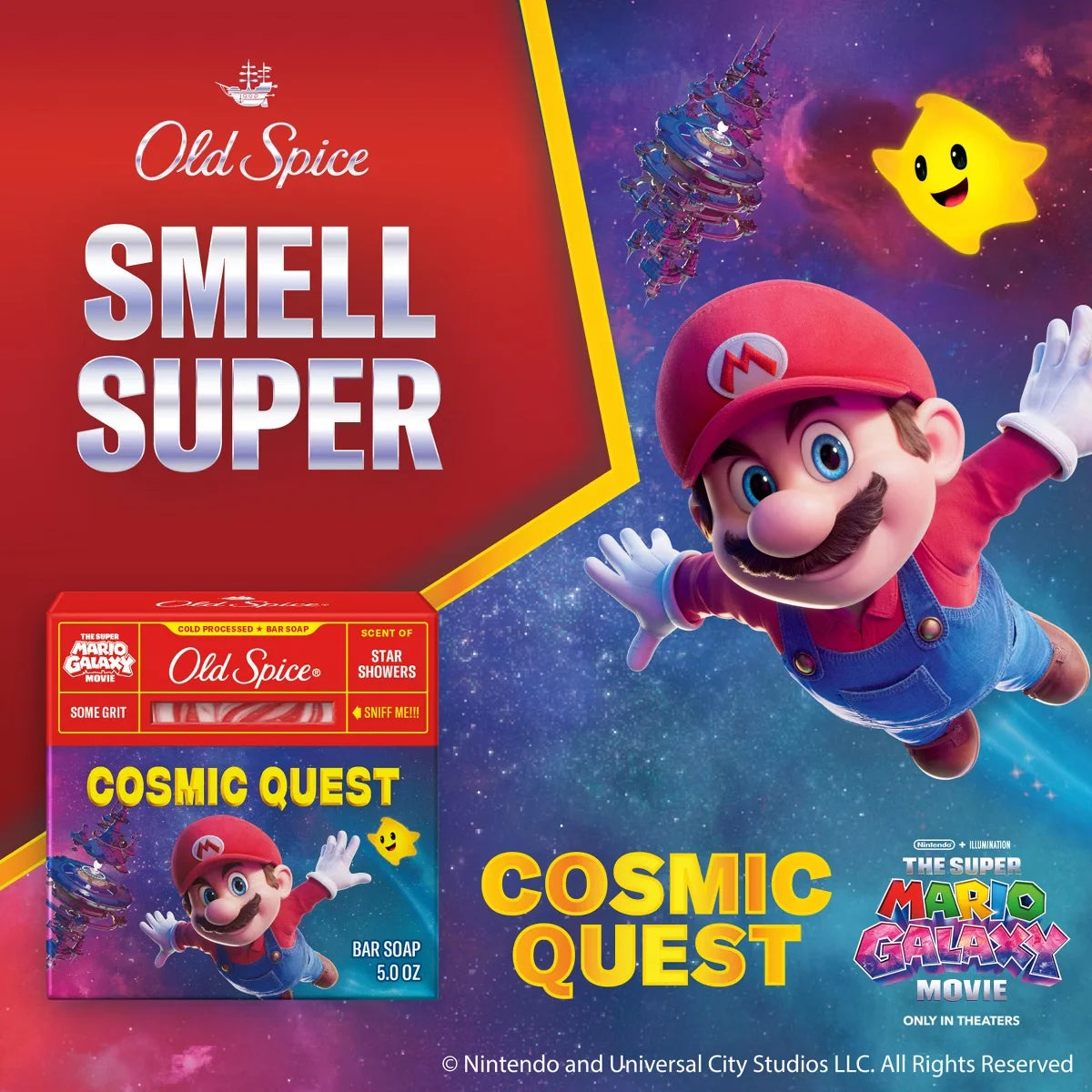 Old Spice x The Super Mario Galaxy Men’s Some Grit Cosmic Quest Cold Processed Bar Soap - Scent of Star Showers - 5oz