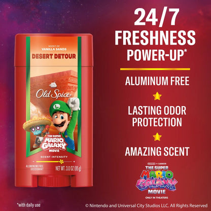 Old Spice x The Super Mario Galaxy Men’s 24/7 Lasting Freshness Desert Detour Aluminum-Free Deodorant - Scent of Vanilla Sands - 3oz
