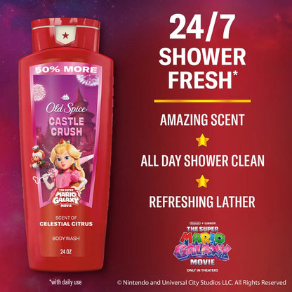 Old Spice x The Super Mario Galaxy Men's 24/7 Shower Fresh Castle Crush Body Wash - Scent of Celestial Citrus - 24oz