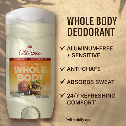 Old Spice Whole Body Solid Deodorant for Men - Vanilla & Shea - Aluminum-Free 3oz
