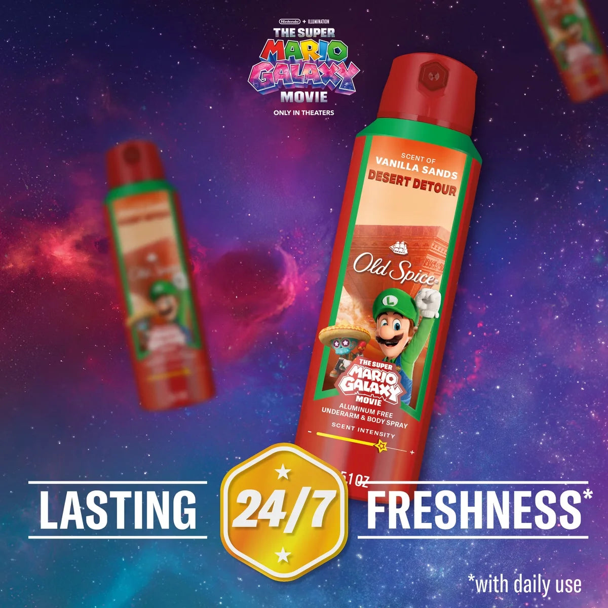 Old Spice x The Super Mario Galaxy 24/7 Odor Control Aluminum-Free Deodorant Body Spray - Desert Detour - 5.1 fl oz