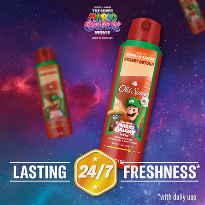 Old Spice x The Super Mario Galaxy 24/7 Odor Control Aluminum-Free Deodorant Body Spray - Desert Detour - 5.1 fl oz