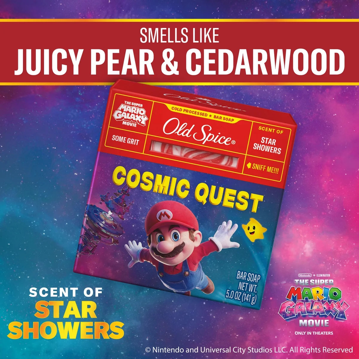 Old Spice x The Super Mario Galaxy Men’s Some Grit Cosmic Quest Cold Processed Bar Soap - Scent of Star Showers - 5oz