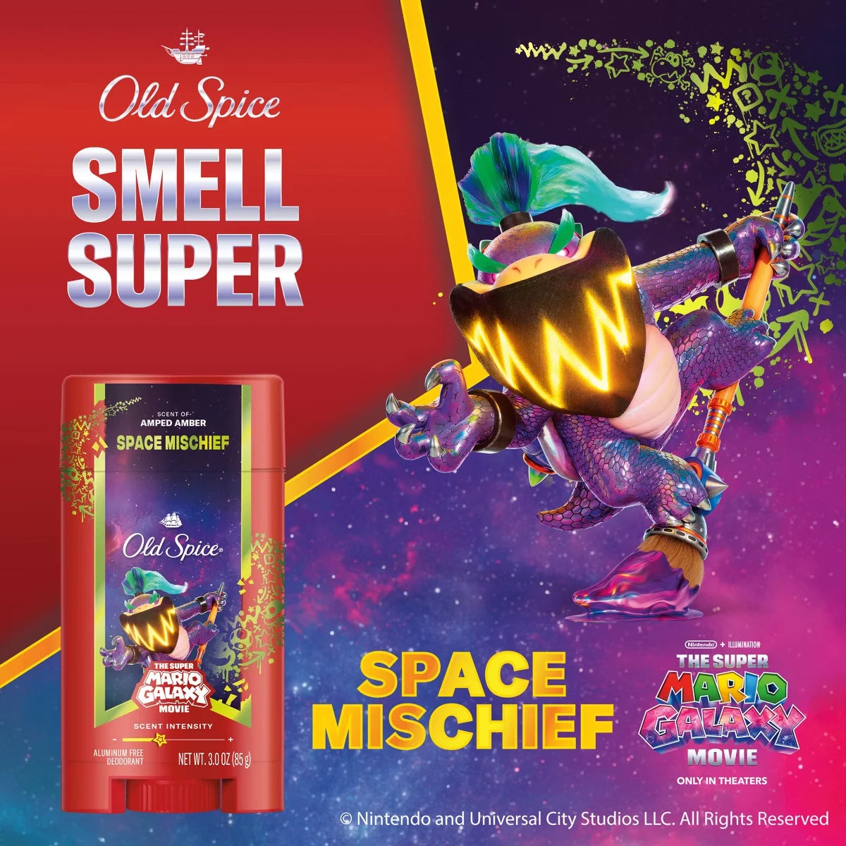 Old Spice x The Super Mario Galaxy Movie 24/7 Lasting Freshness Aluminum-Free Men’s Deodorant - Space Mischief - 3oz