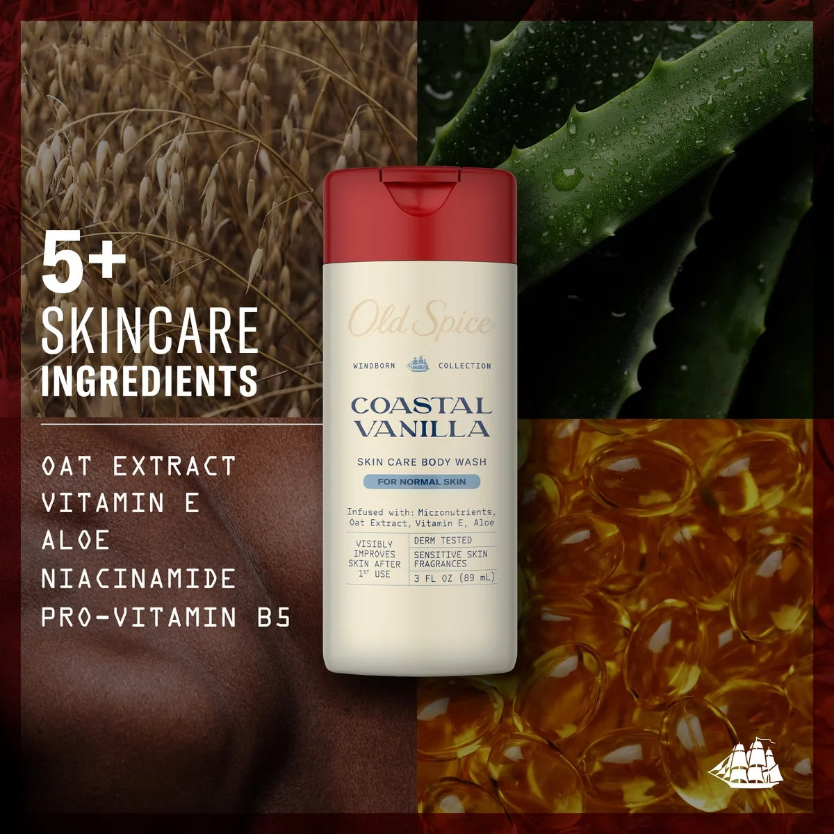 Old Spice Windborn Coastal Vanilla Body Wash - 3oz: Whole Body Cleansing, Normal Skin, Liquid, Travel Size