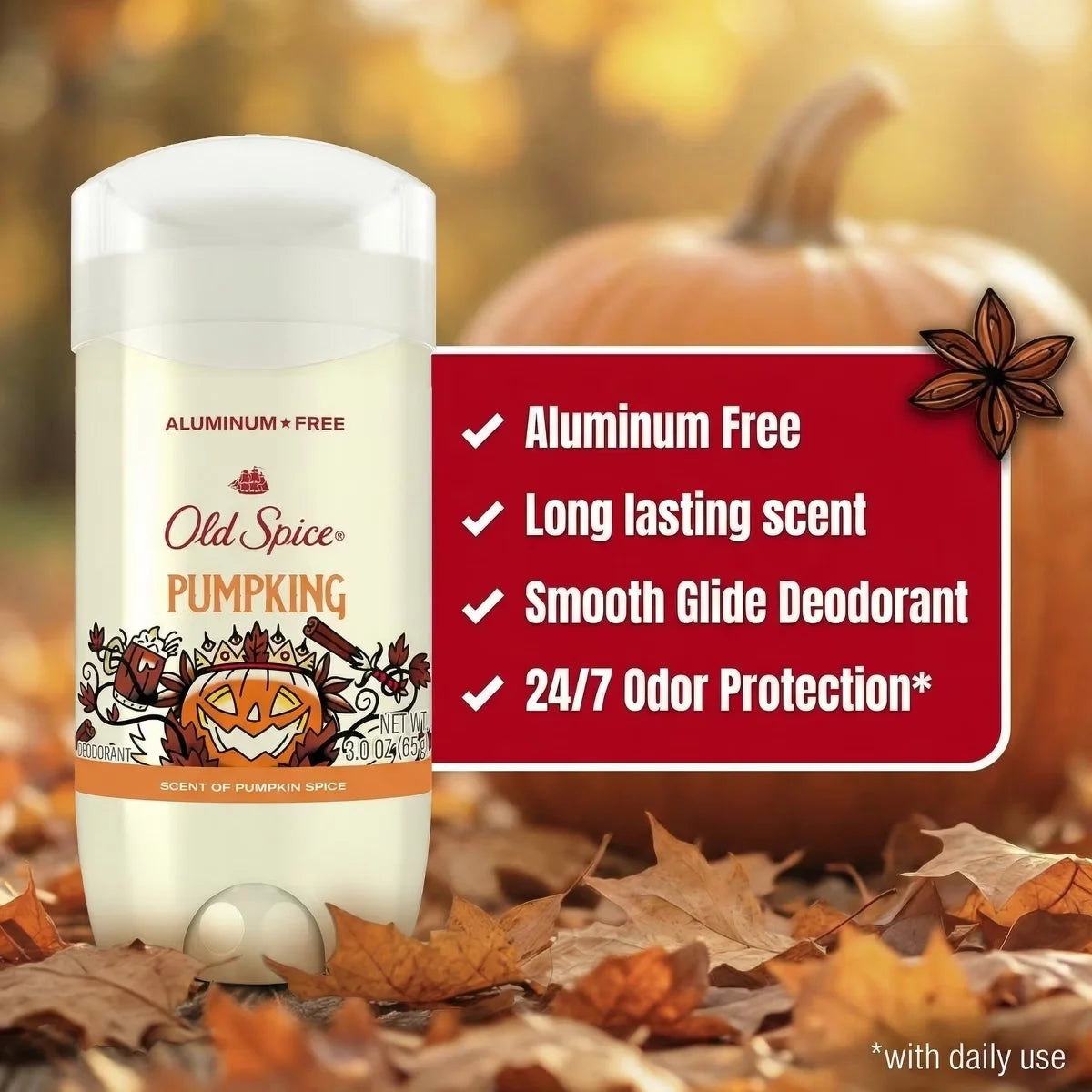 Old Spice Holidudes Deodorant - PumpKing - 3oz: Invisible Solid Deodorant, Under Arm Application, Pumpkin Spice Scent, Normal Skin Type