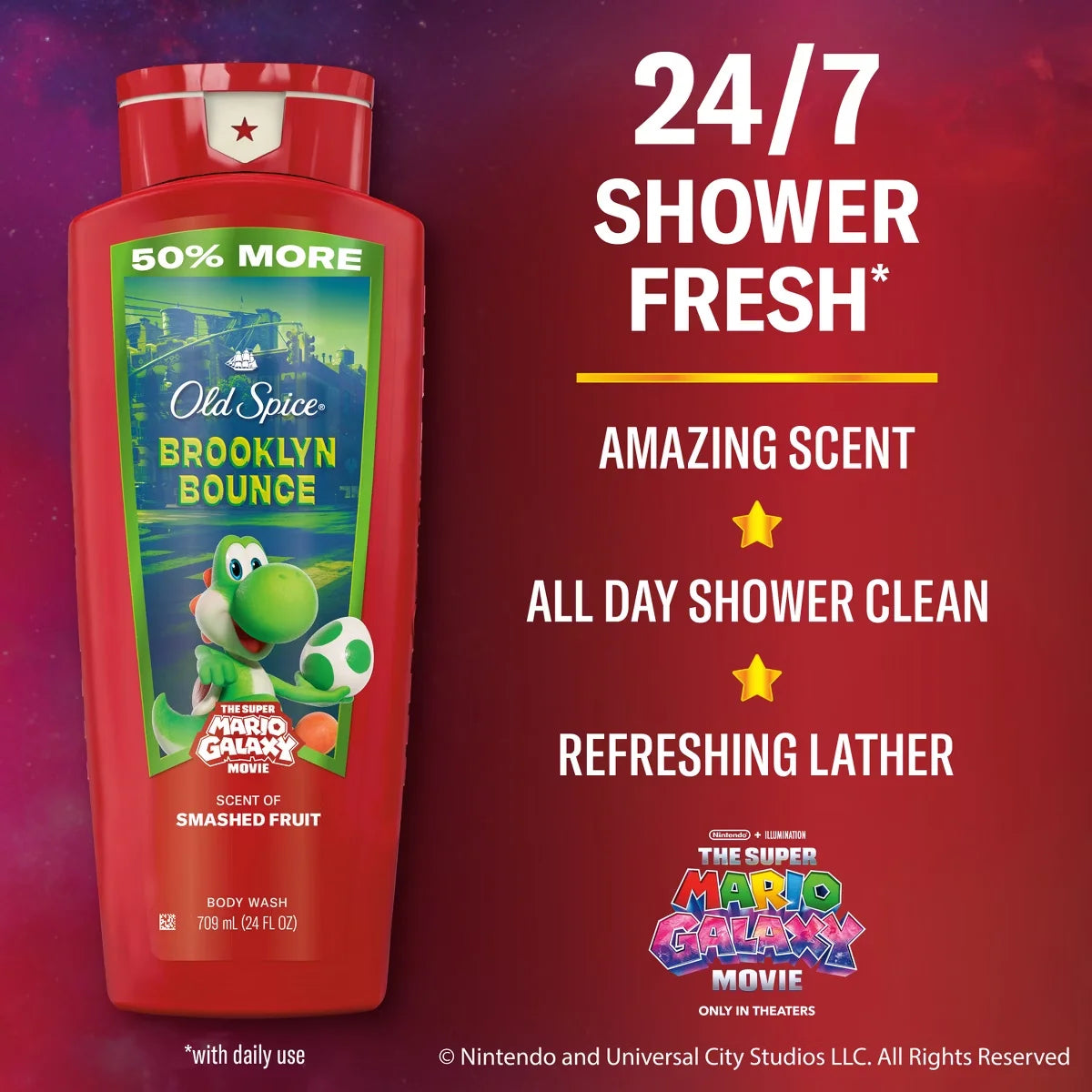 Old Spice x The Super Mario Galaxy Brooklyn Bounce Men's 24/7 Shower Fresh Body Wash - Scent of Smashed Fruit - 24 fl oz