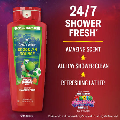 Old Spice x The Super Mario Galaxy Brooklyn Bounce Men's 24/7 Shower Fresh Body Wash - Scent of Smashed Fruit - 24 fl oz