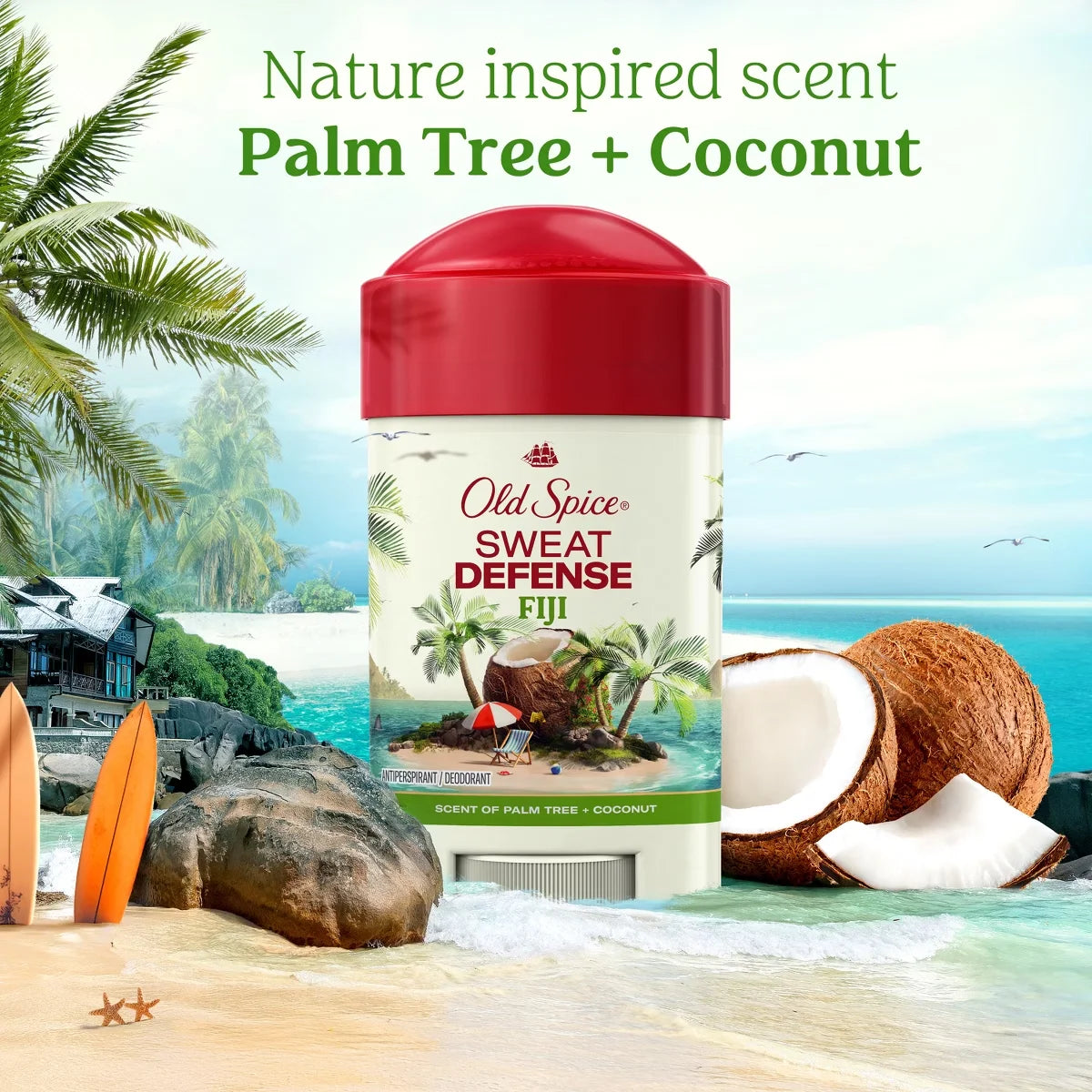 Old Spice Men's Antiperspirant & Deodorant Fiji Scent - 2.6oz: Invisible Solid, Under Arm Application, Animal By-Product-Free