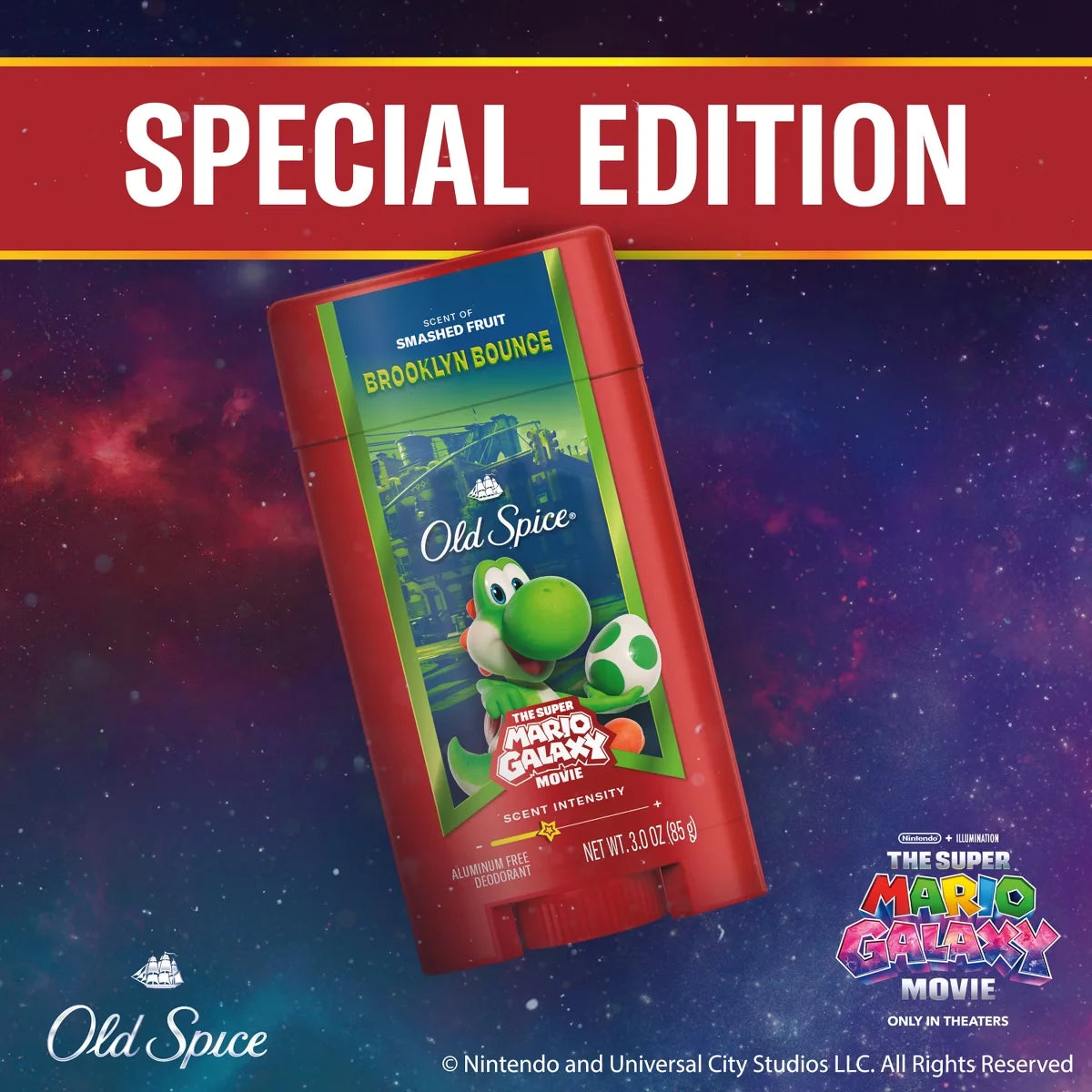 Old Spice x The Super Mario Galaxy Brooklyn Bounce Men's 24/7 Lasting Freshness Aluminum-Free Deodorant - Scent of Smashed Fruit - 3oz