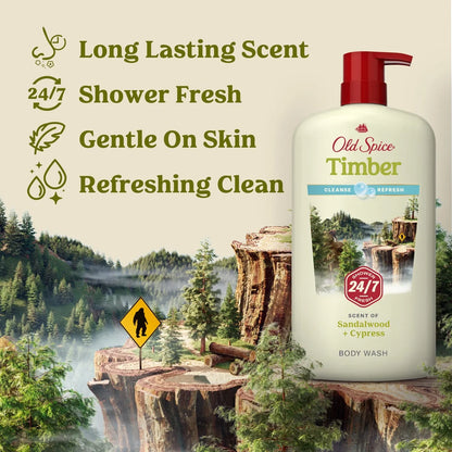 Old Spice Men's Body Wash Timber with Sandalwood - 30 fl oz: For Normal Skin, Liquid Form, Basic Cleansing, Whole Body
