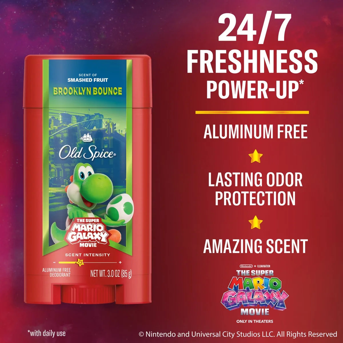 Old Spice x The Super Mario Galaxy Brooklyn Bounce Men's 24/7 Lasting Freshness Aluminum-Free Deodorant - Scent of Smashed Fruit - 3oz