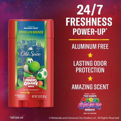 Old Spice x The Super Mario Galaxy Brooklyn Bounce Men's 24/7 Lasting Freshness Aluminum-Free Deodorant - Scent of Smashed Fruit - 3oz