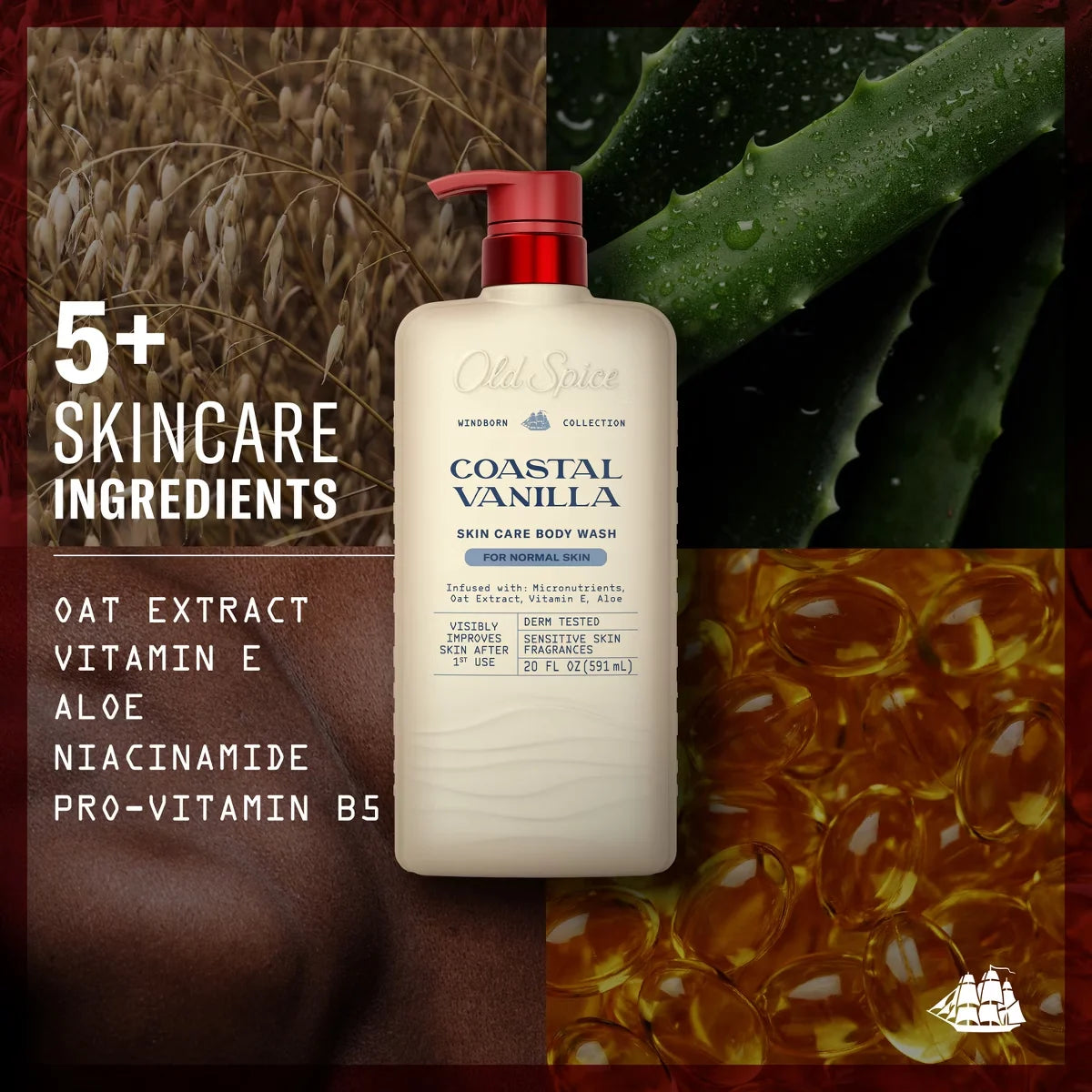 Old Spice Windborn Collection Men's Body Wash for Normal Skin - Coastal Vanilla Scent - 20 fl oz