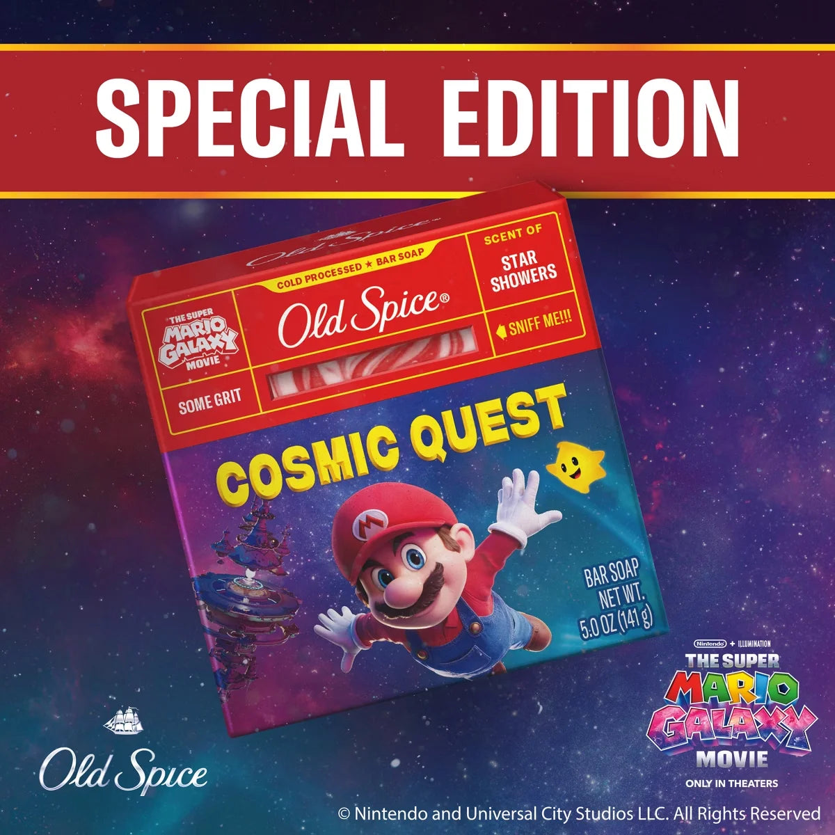Old Spice x The Super Mario Galaxy Men’s Some Grit Cosmic Quest Cold Processed Bar Soap - Scent of Star Showers - 5oz