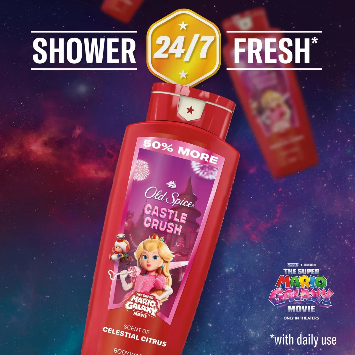 Old Spice x The Super Mario Galaxy Men's 24/7 Shower Fresh Castle Crush Body Wash - Scent of Celestial Citrus - 24oz