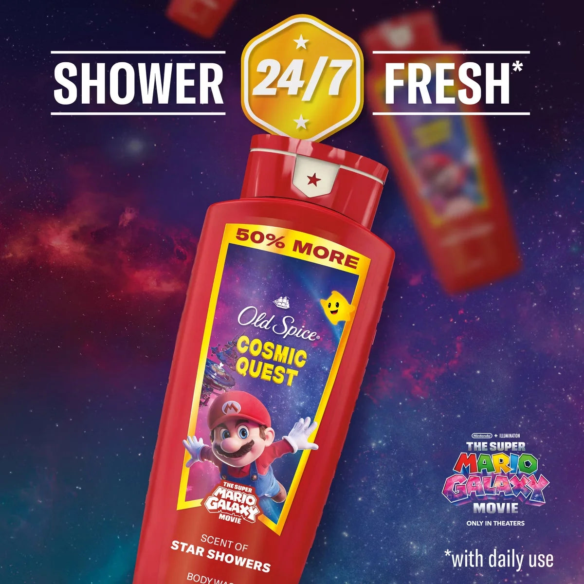 Old Spice x The Super Mario Galaxy Men's 24/7 Shower Fresh Cosmic Quest Body Wash - Scent of Star Showers - 24 fl oz