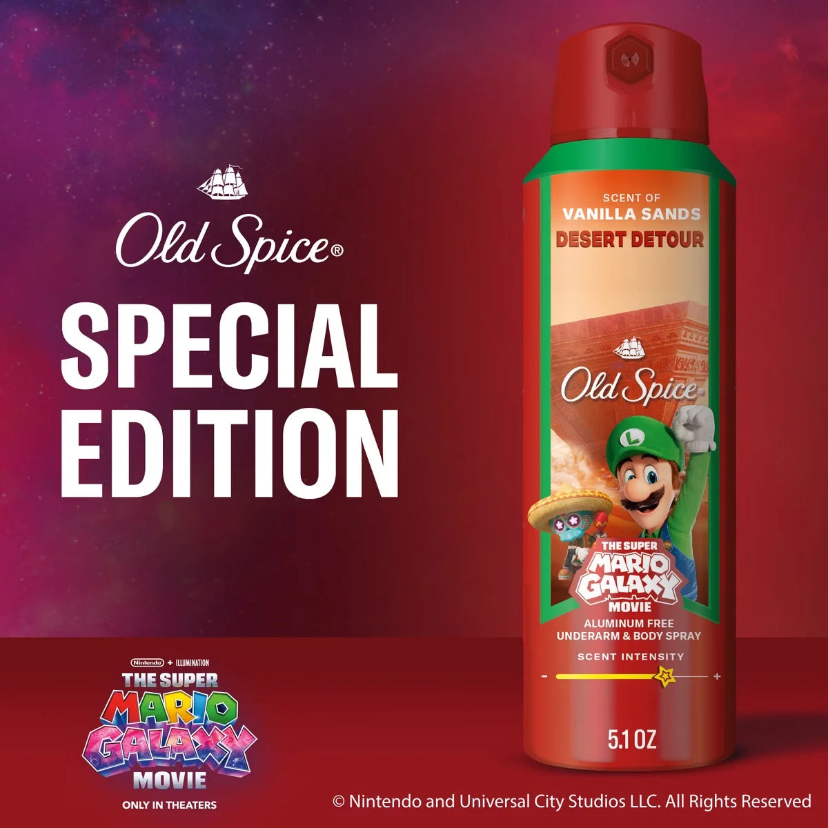 Old Spice x The Super Mario Galaxy 24/7 Odor Control Aluminum-Free Deodorant Body Spray - Desert Detour - 5.1 fl oz
