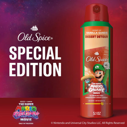 Old Spice x The Super Mario Galaxy 24/7 Odor Control Aluminum-Free Deodorant Body Spray - Desert Detour - 5.1 fl oz