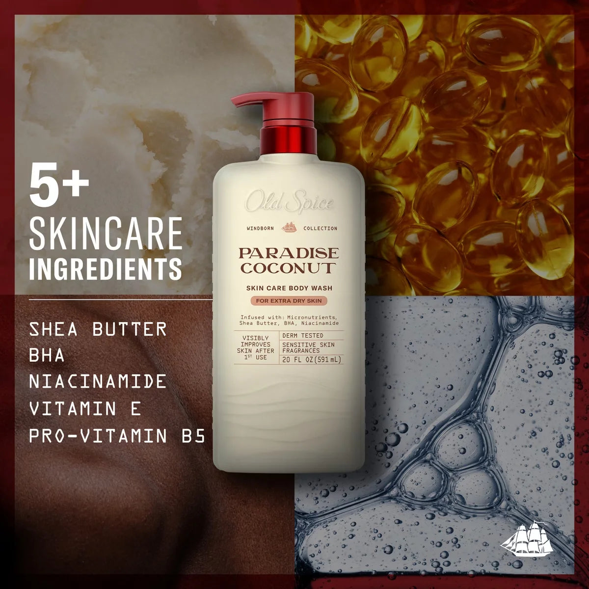 Old Spice Windborn Collection Men's Body Wash for Extra Dry Skin - Paradise Coconut Scent - 20 fl oz