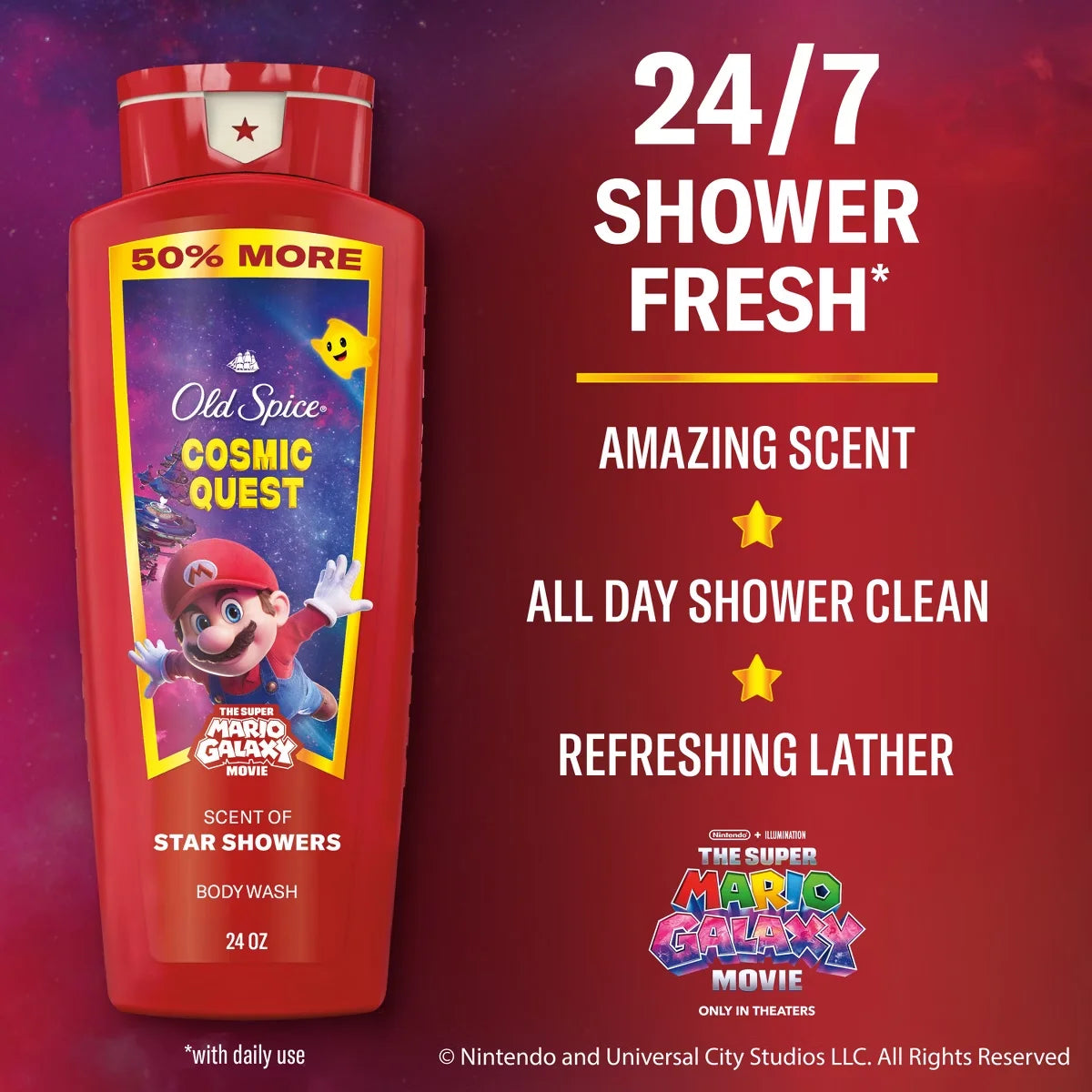 Old Spice x The Super Mario Galaxy Men's 24/7 Shower Fresh Cosmic Quest Body Wash - Scent of Star Showers - 24 fl oz