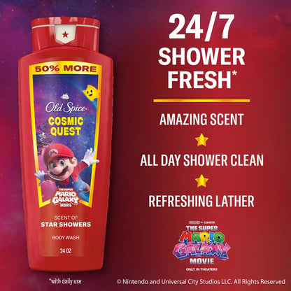 Old Spice x The Super Mario Galaxy Men's 24/7 Shower Fresh Cosmic Quest Body Wash - Scent of Star Showers - 24 fl oz