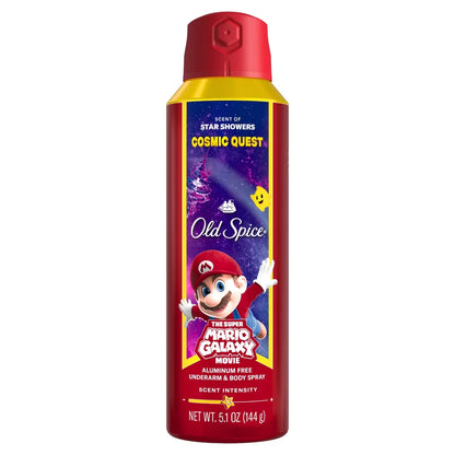 Old Spice x The Super Mario Galaxy Cosmic Quest 24/7 Odor Control Aluminum-Free Deodorant Body Spray - Scent of Star Showers - 5.1 fl oz
