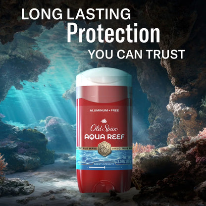 Old Spice Red Zone Aqua Reef Deodorant - 3oz: Invisible Solid, Under Arm Application, Normal Skin, Scented