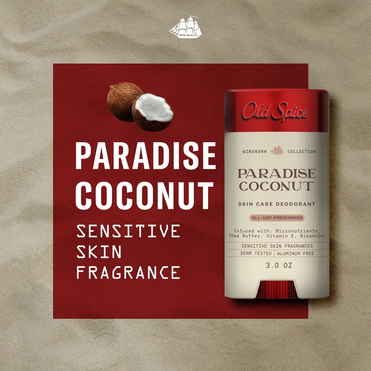 Old Spice Men's Aluminum-Free All Day Freshness Windborn Collection Deodorant - Paradise Coconut - 3oz
