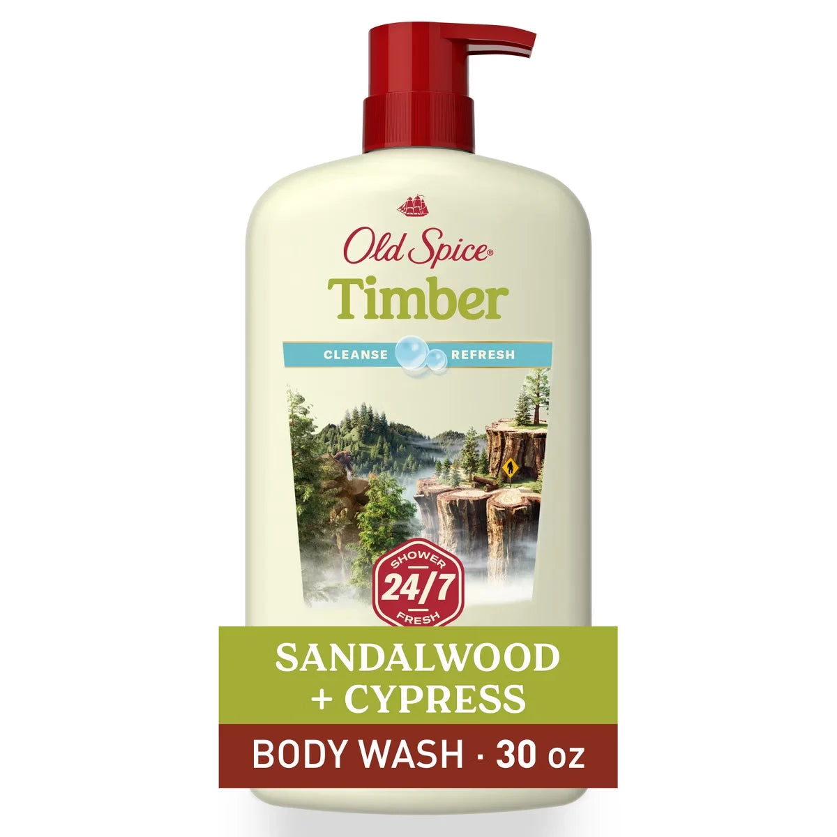 Old Spice Men's Body Wash Timber with Sandalwood - 30 fl oz: For Normal Skin, Liquid Form, Basic Cleansing, Whole Body